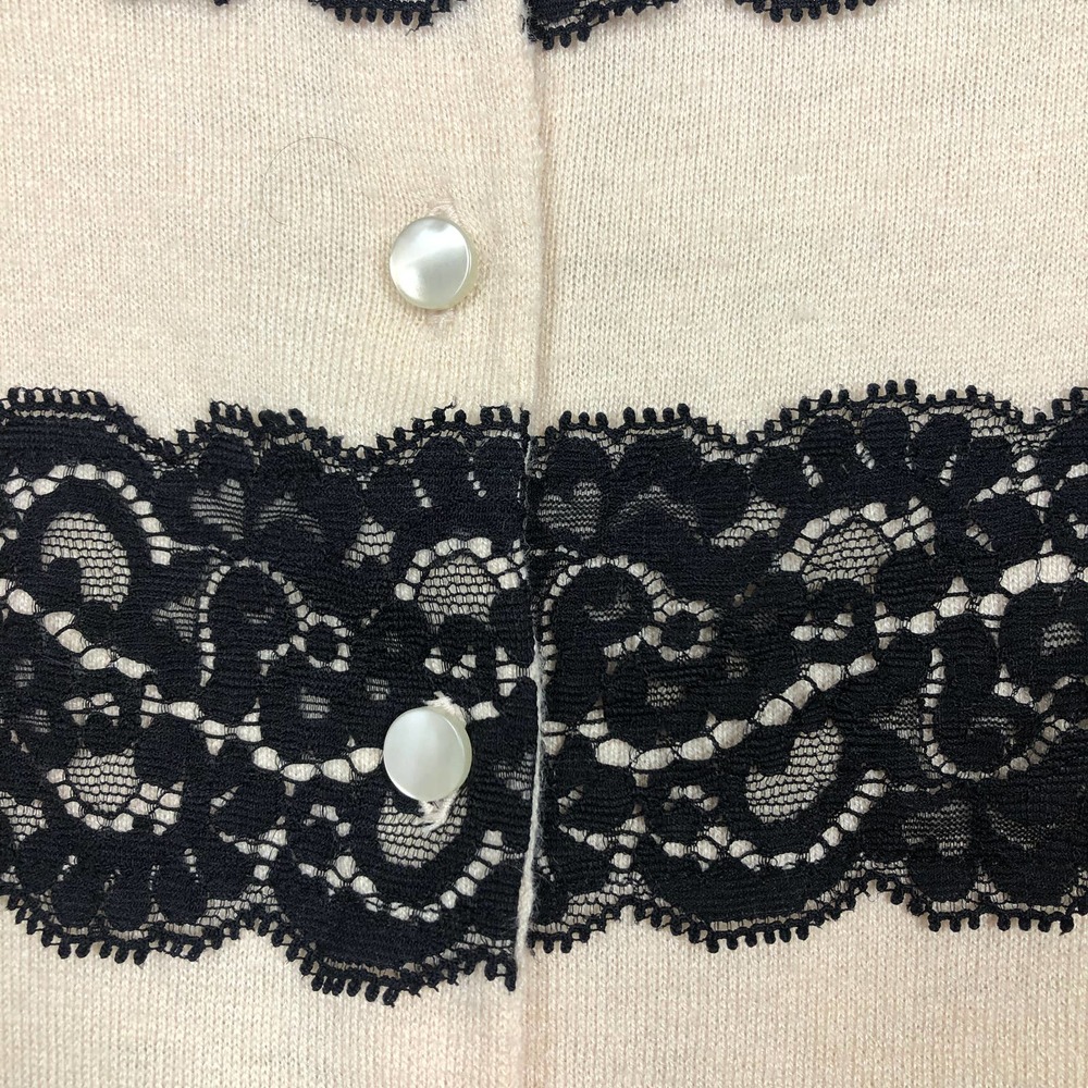 Ann Taylor Cardigan Medium  Pink Black Balletcore Barbie Button Up‎ Lace Detail - Picture 3 of 9